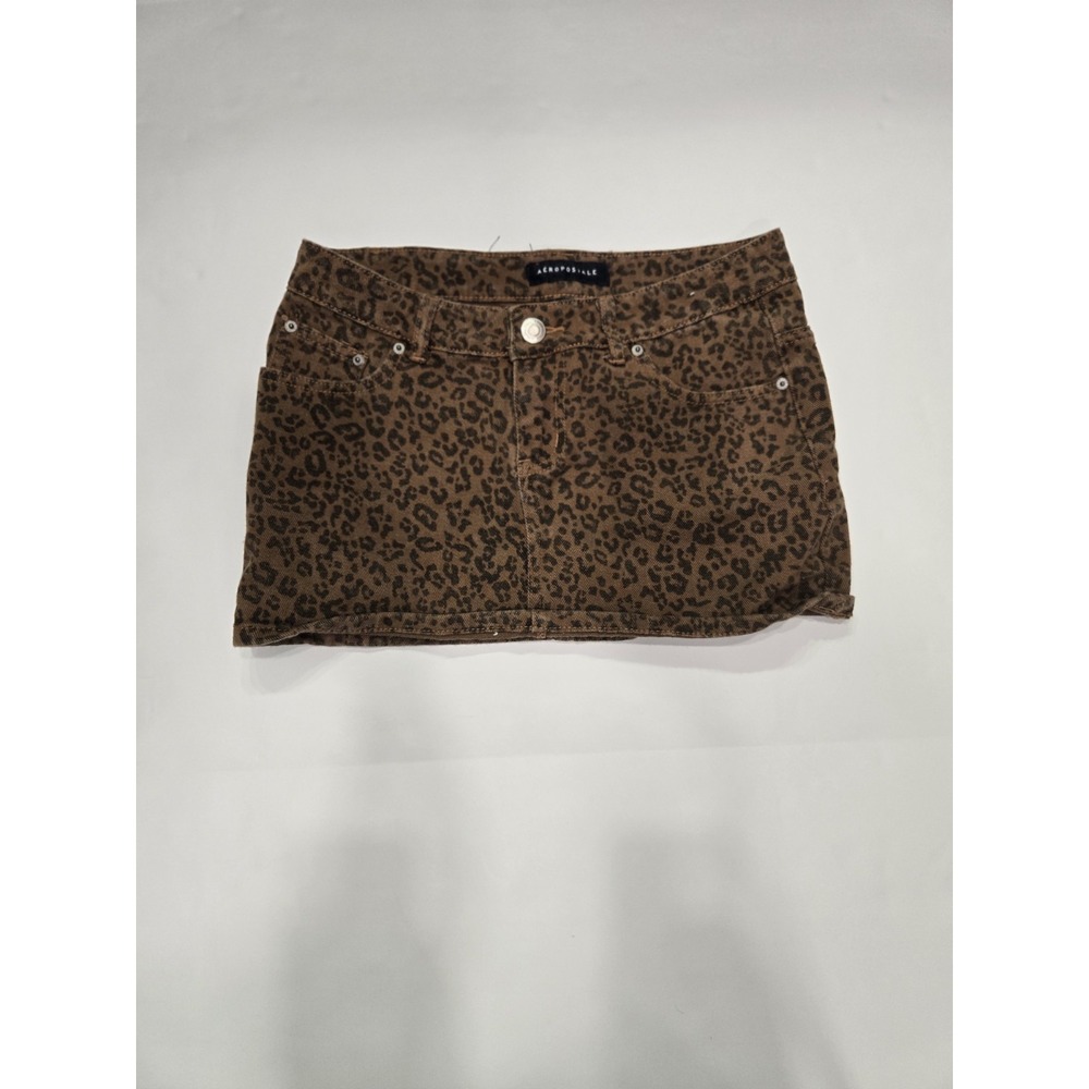Aeropostale Denim mini skirt leopard Print Size X Small‎ Y2K